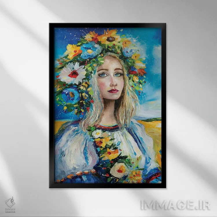 تابلو دکوراتیو زن اوکراینی اثر کوپتسووا آرت - نمای قابدار مشکی
