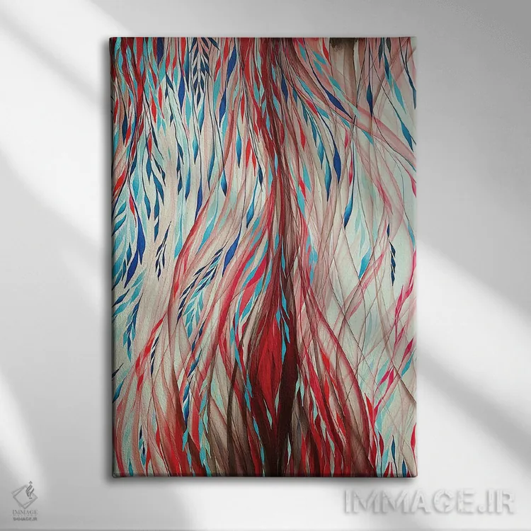 تابلو انتزاعی شکوفه قرمز اثر شوشانیک کاراپتیان - نمای روبهرو روی دیوار