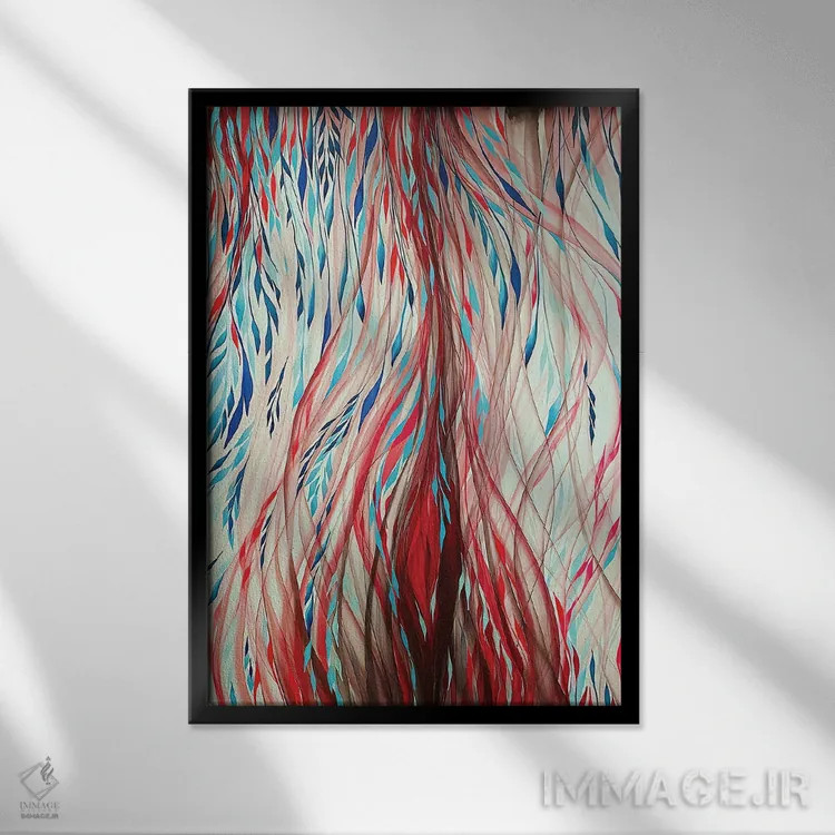 تابلو انتزاعی شکوفه قرمز اثر شوشانیک کاراپتیان - نمای قابدار مشکی