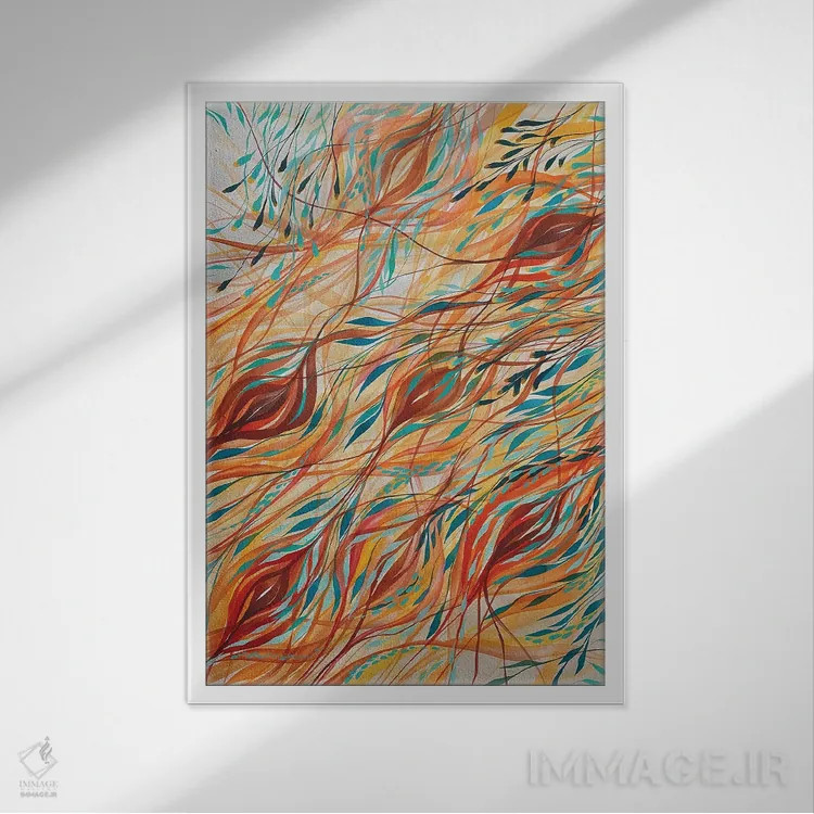 تابلو انتزاعی مدیتیشن در طیف گرم اثر شوشانیک کاراپتیان - نمای قابدار سفید