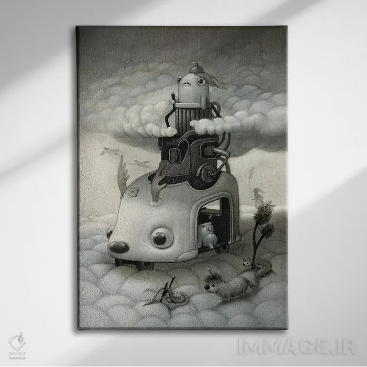 تابلو دکوراتیو خزنده ابرها اثر کریستین آدام - نمای روبهرو روی دیوار