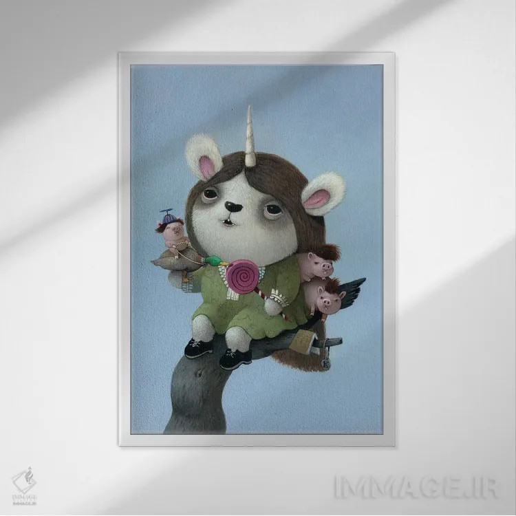 تابلو دکوراتیو اردک لیس اثر کریستین آدام - نمای قابدار سفید