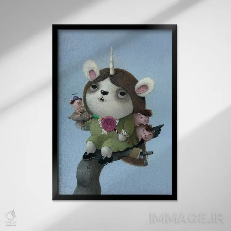 تابلو دکوراتیو اردک لیس اثر کریستین آدام - نمای قابدار مشکی