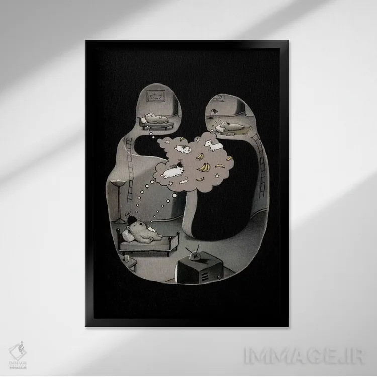 تابلو دکوراتیو رویای کارتونی اثر کریستین آدام - نمای قابدار مشکی