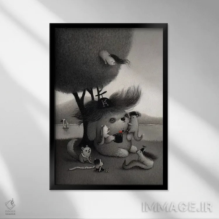 تابلو دکوراتیو کیچیرو اثر کریستین آدام - نمای قابدار مشکی