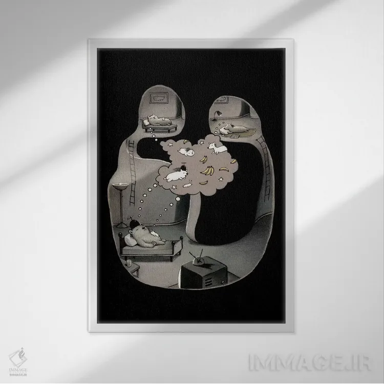 تابلو دکوراتیو رویای کارتونی اثر کریستین آدام - نمای قابدار سفید