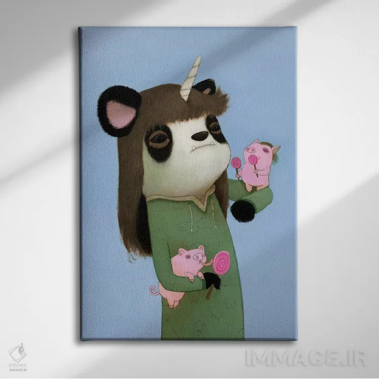 تابلو دکوراتیو خوک های لیس زننده اثر کریستین آدام - نمای روبهرو روی دیوار
