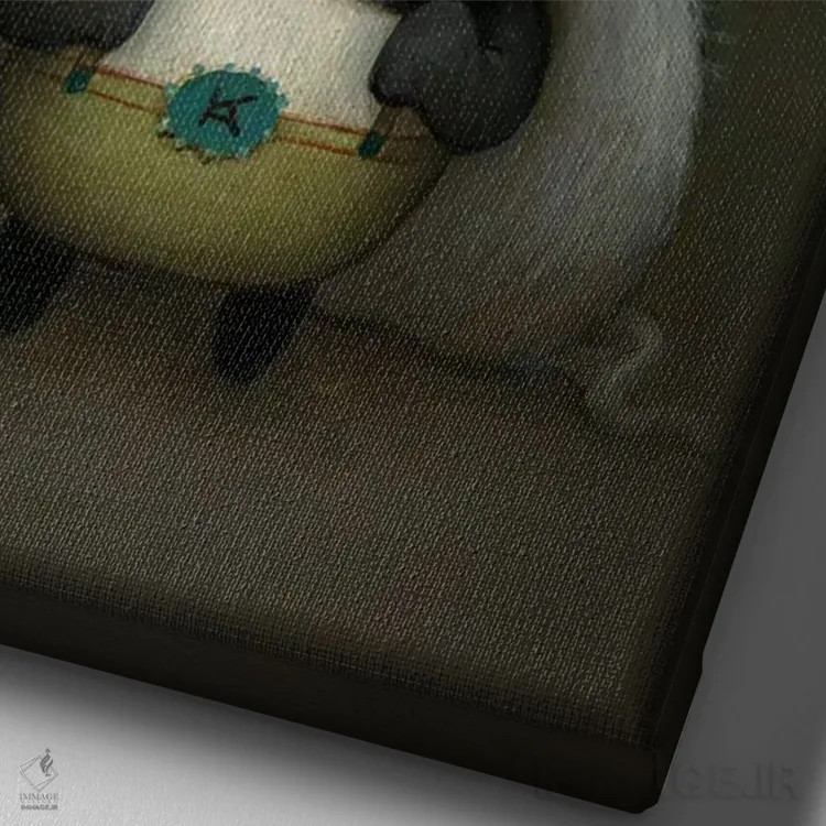 تابلو دکوراتیو پاندای شاخدار کوچک اثر کریستین آدام - نمای نزدیک بافت بوم