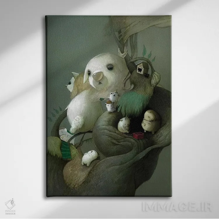 تابلو دکوراتیو بیدار کردن چارلی ها اثر کریستین آدام - نمای روبهرو روی دیوار