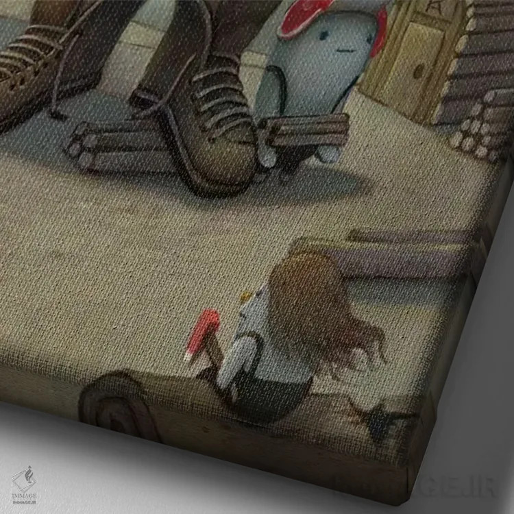 تابلو دکوراتیو هیزم شکن اثر کریستین آدام - نمای نزدیک بافت بوم