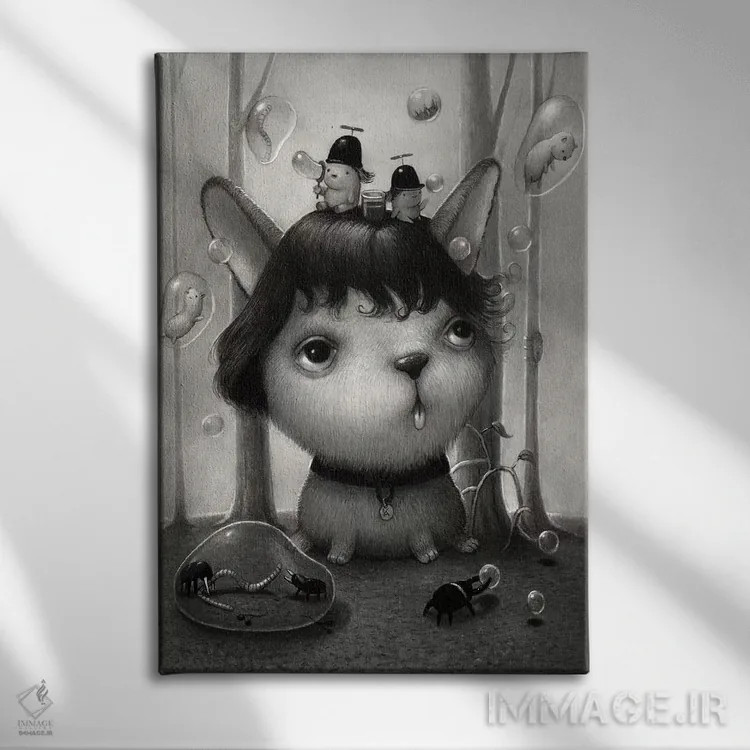 تابلو دکوراتیو پسران حبابی اثر کریستین آدام - نمای روبهرو روی دیوار