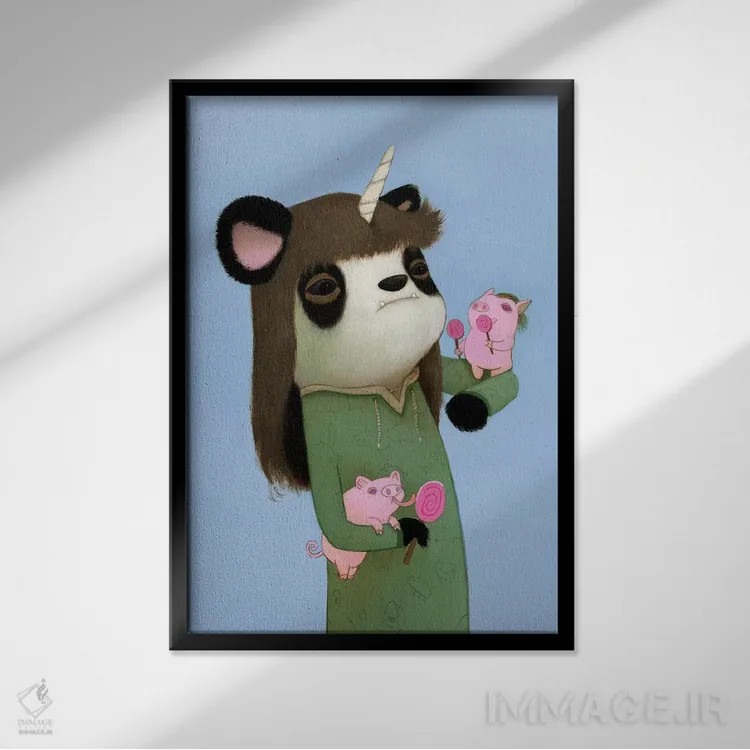 تابلو دکوراتیو خوک های لیس زننده اثر کریستین آدام - نمای قابدار مشکی