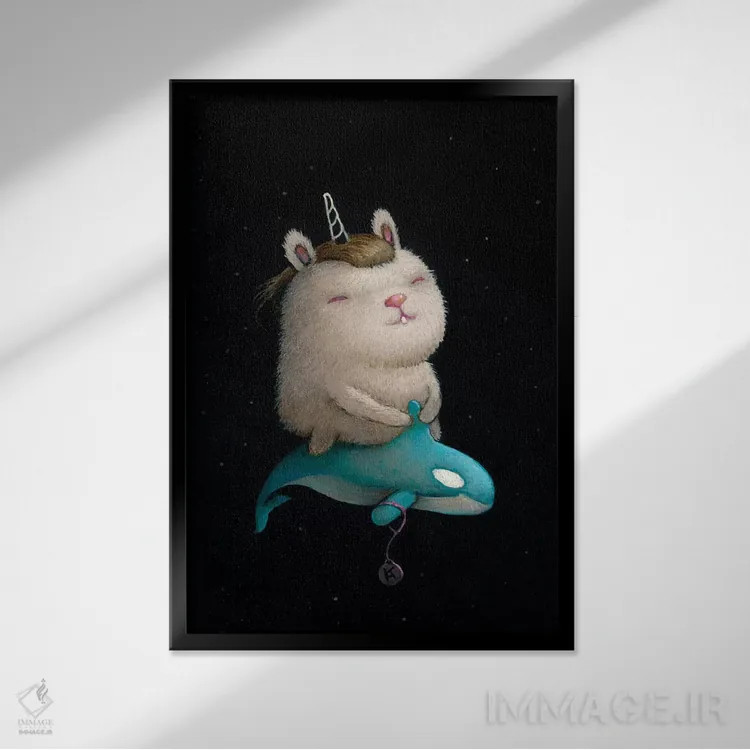 تابلو دکوراتیو نهنگ فضایی اثر کریستین آدام - نمای قابدار مشکی