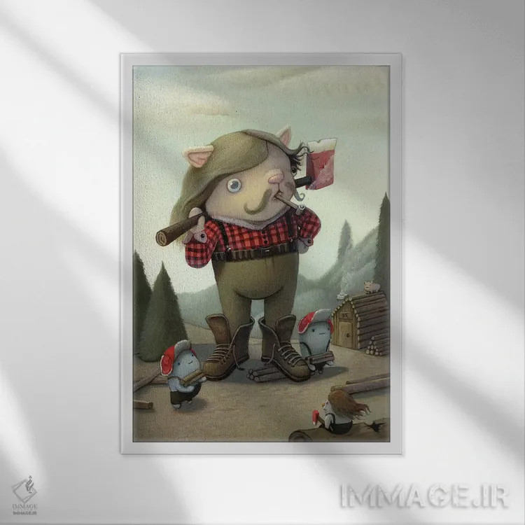 تابلو دکوراتیو هیزم شکن اثر کریستین آدام - نمای قابدار سفید