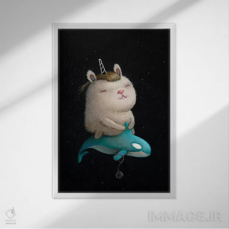 تابلو دکوراتیو نهنگ فضایی اثر کریستین آدام - نمای قابدار سفید