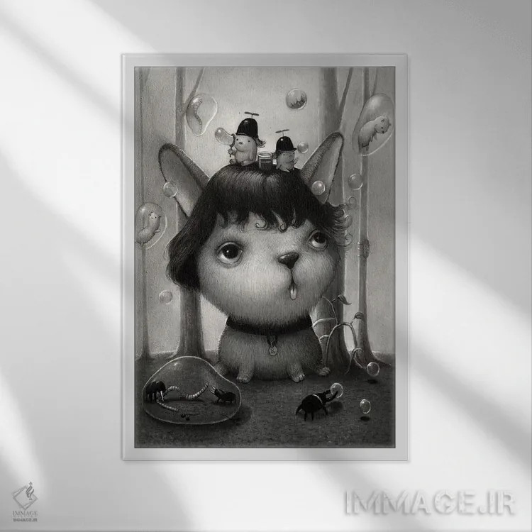 تابلو دکوراتیو پسران حبابی اثر کریستین آدام - نمای قابدار سفید