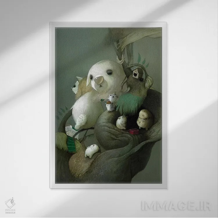 تابلو دکوراتیو بیدار کردن چارلی ها اثر کریستین آدام - نمای قابدار سفید