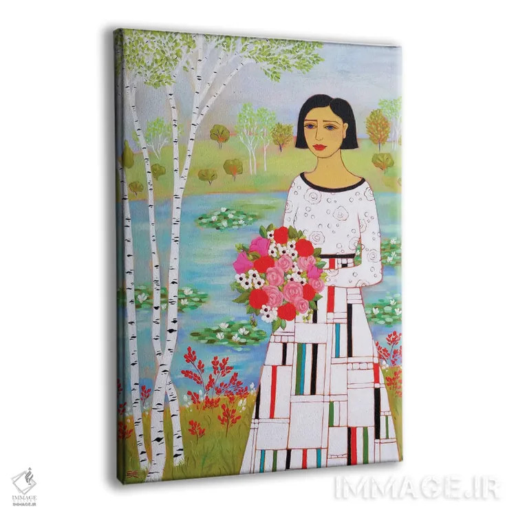 تابلو دکوراتیو زن با درختان توس اثر کارن ریگر - نمای پرسپکتیو محصول