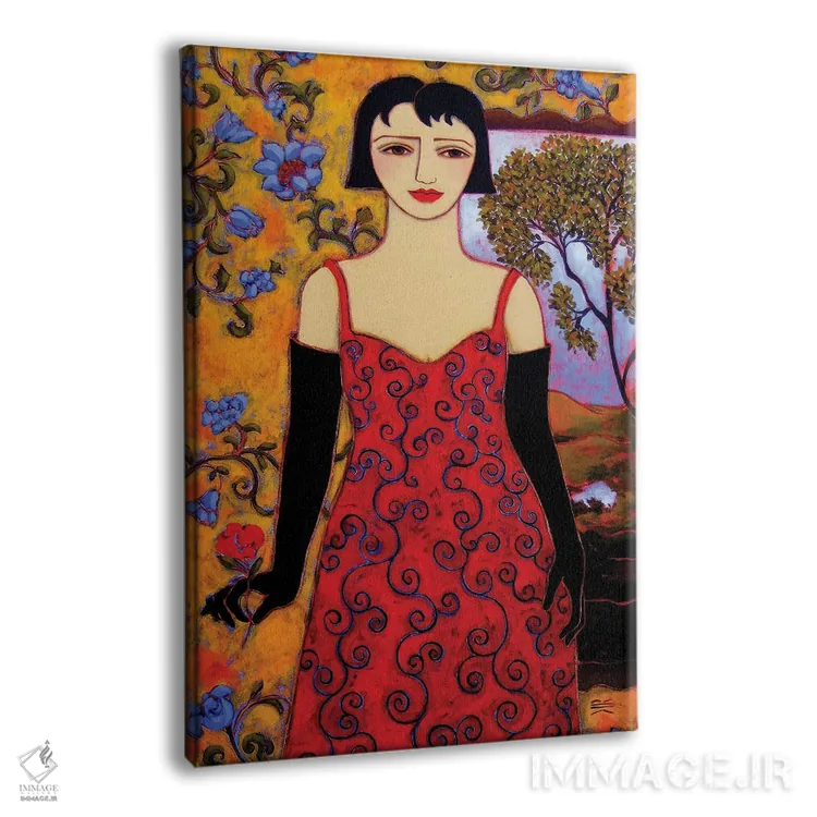 تابلو دکوراتیو زن با منظره و گل رز اثر کارن ریگر - نمای پرسپکتیو محصول