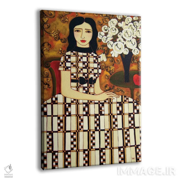 تابلو دکوراتیو زن با گل های رز سفید و سیب اثر کارن ریگر - نمای پرسپکتیو محصول