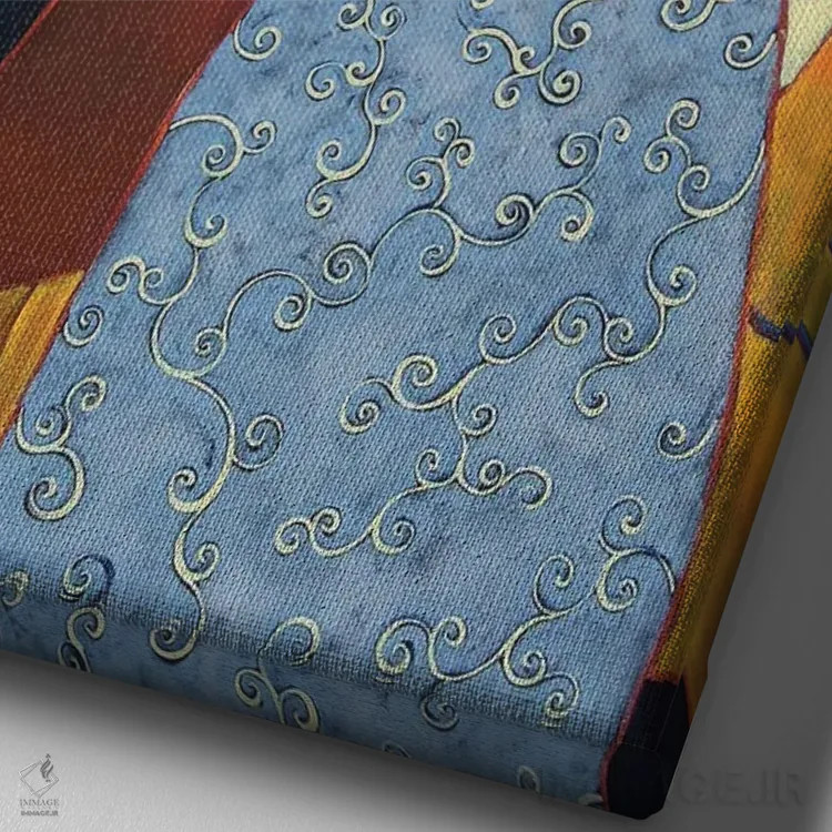 تابلو دکوراتیو زن با گل لاله و منظره اثر کارن ریگر - نمای نزدیک بافت بوم