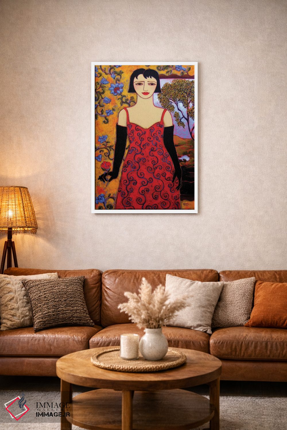 تابلو دکوراتیو زن با منظره و گل رز اثر کارن ریگر - D1W