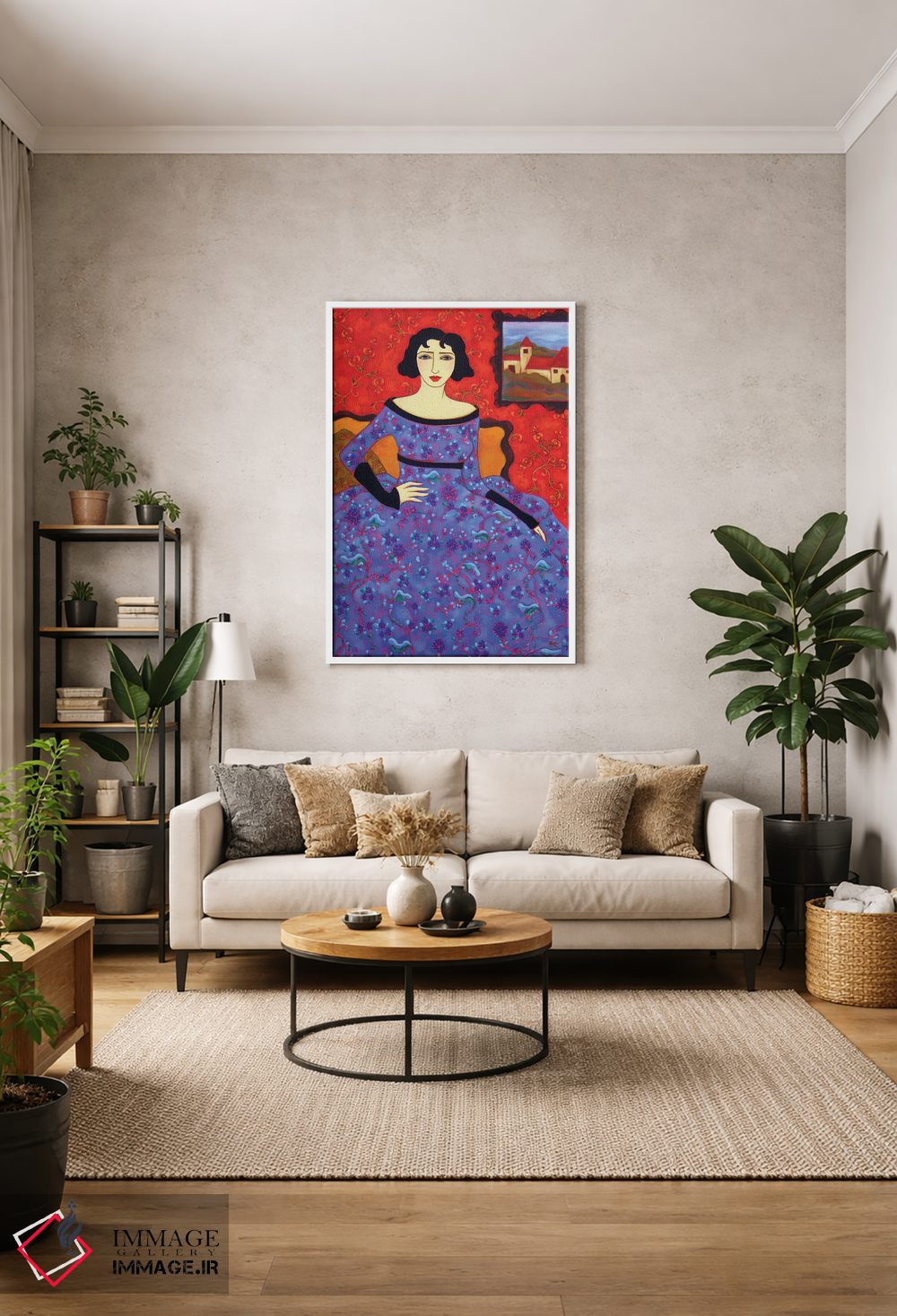 تابلو دکوراتیو زن با لباس لاجوردی اثر کارن ریگر - D1W