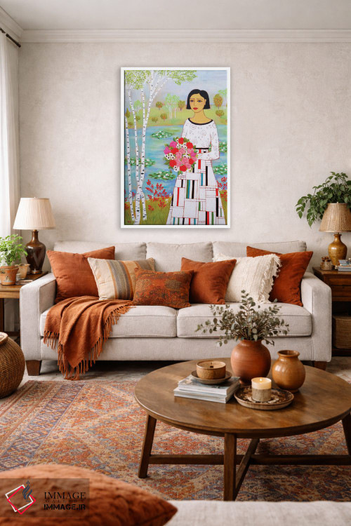 تابلو دکوراتیو زن با درختان توس اثر کارن ریگر - D2W