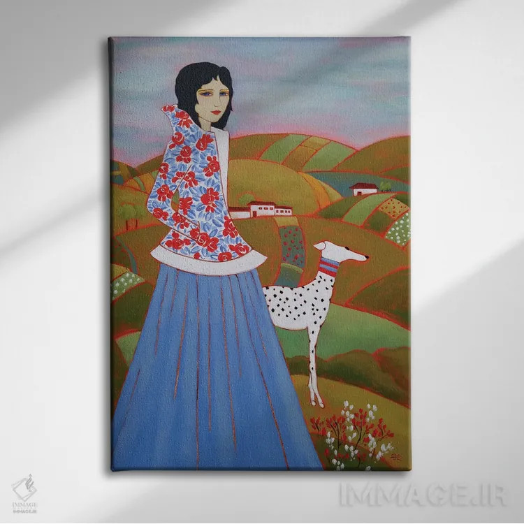 تابلو دکوراتیو قدم زدن عصرگاهی اثر کارن ریگر - نمای روبهرو روی دیوار