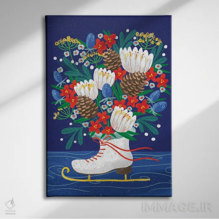 تابلو دکوراتیو دسته گل کریسمس اثر کریستینا هولت کرانتز - نمای روبهرو روی دیوار