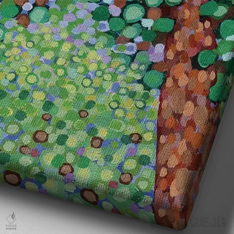 تابلو دکوراتیو زیر کاج های بلند اثر کریستن لی - نمای نزدیک بافت بوم