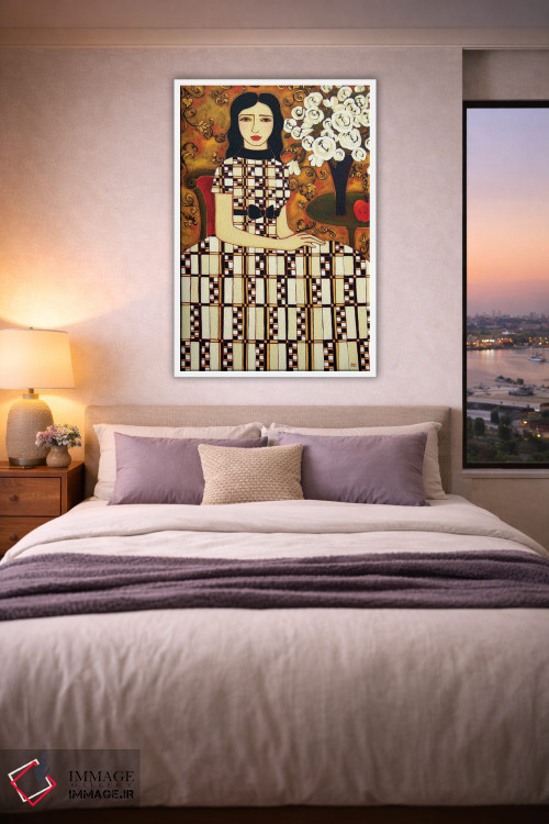 تابلو دکوراتیو زن با گل های رز سفید و سیب اثر کارن ریگر - D3W