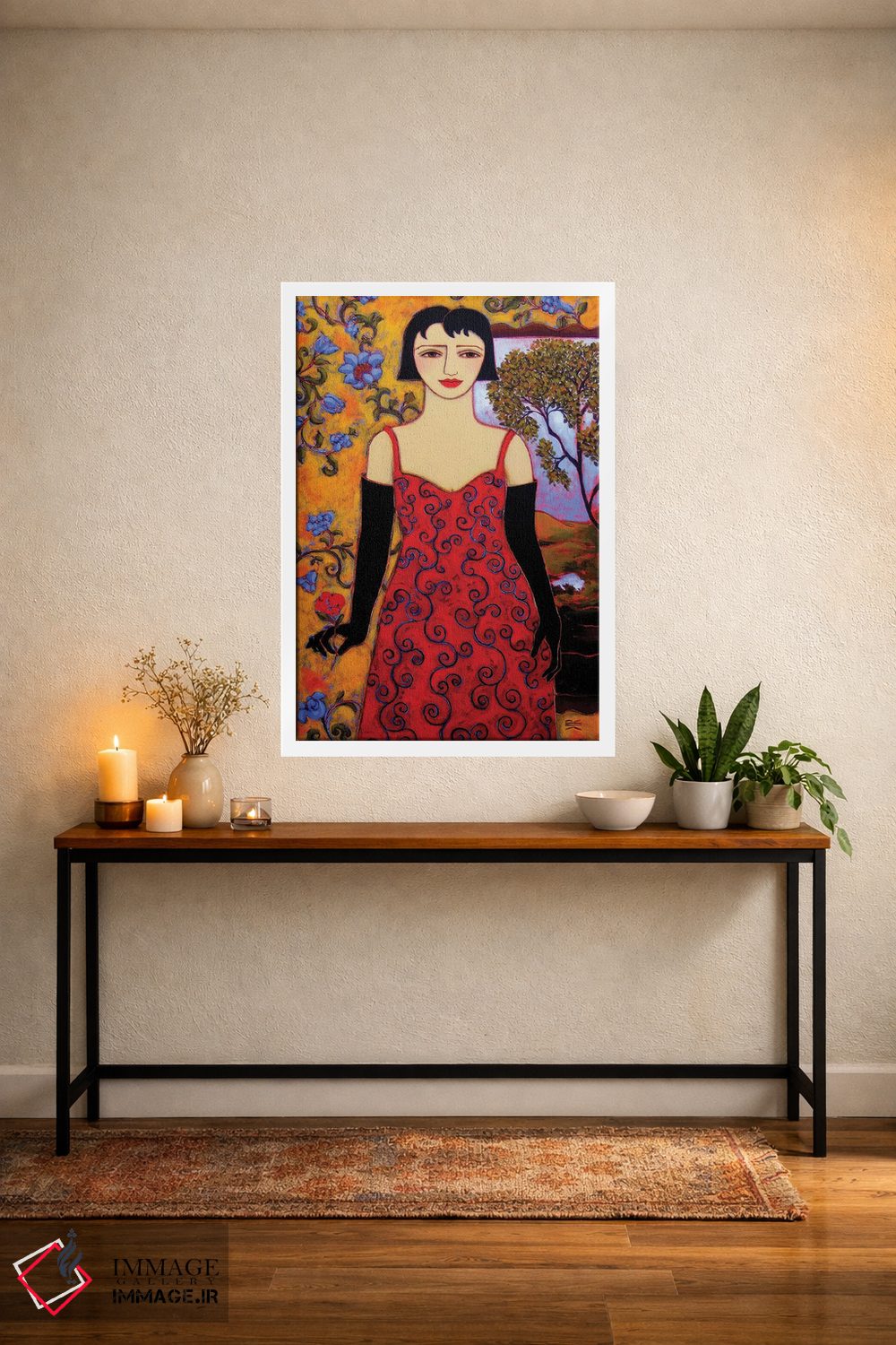 تابلو دکوراتیو زن با منظره و گل رز اثر کارن ریگر - D3W