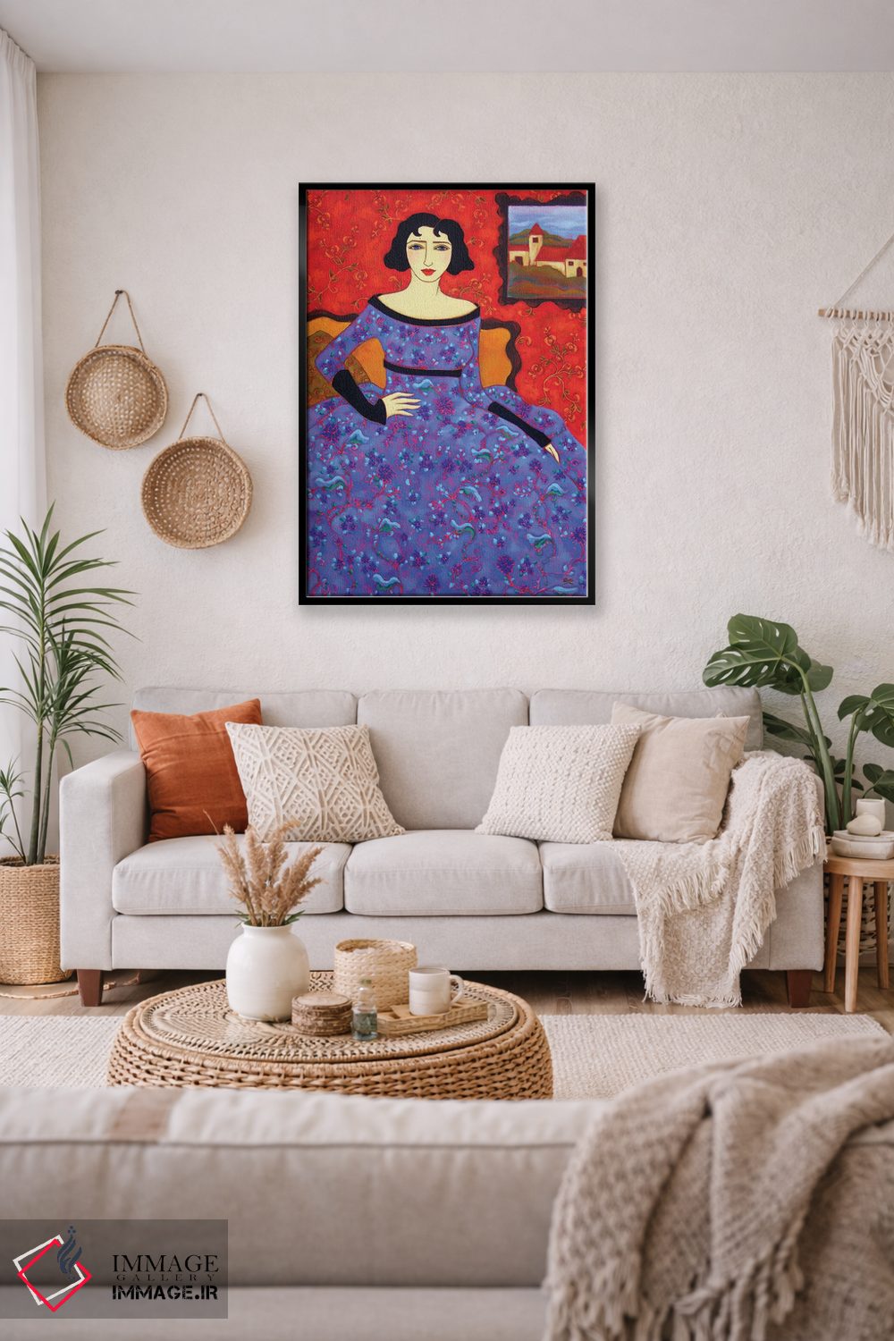 تابلو دکوراتیو زن با لباس لاجوردی اثر کارن ریگر - D3B