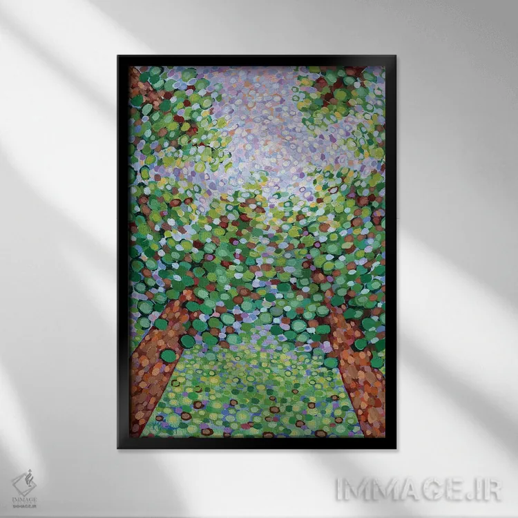 تابلو دکوراتیو زیر کاج های بلند اثر کریستن لی - نمای قابدار مشکی