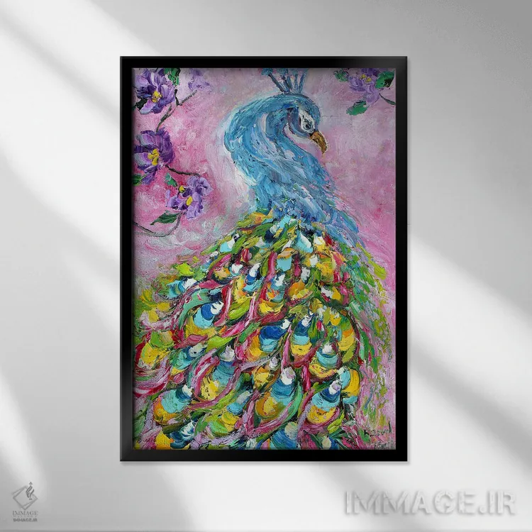 تابلو دکوراتیو رقص طاووس اثر کارن تارلتون - نمای قابدار مشکی