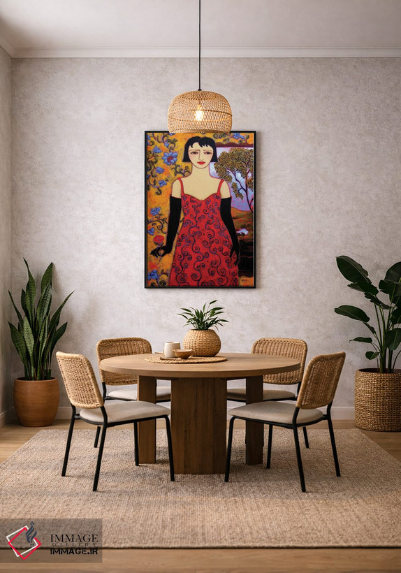 تابلو دکوراتیو زن با منظره و گل رز اثر کارن ریگر - D4B