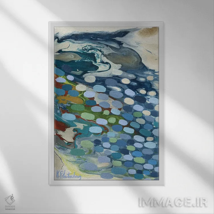 تابلو انتزاعی جزر کم اثر کریستن لی - نمای قابدار سفید