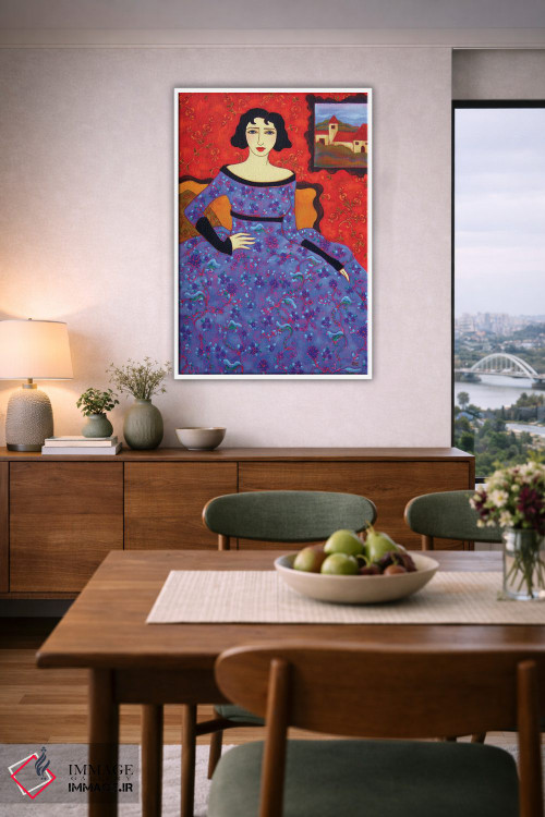 تابلو دکوراتیو زن با لباس لاجوردی اثر کارن ریگر - D6W