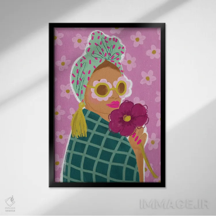 تابلو دکوراتیو دختر هلویی اثر کریستینا هولت کرانتز - نمای قابدار مشکی