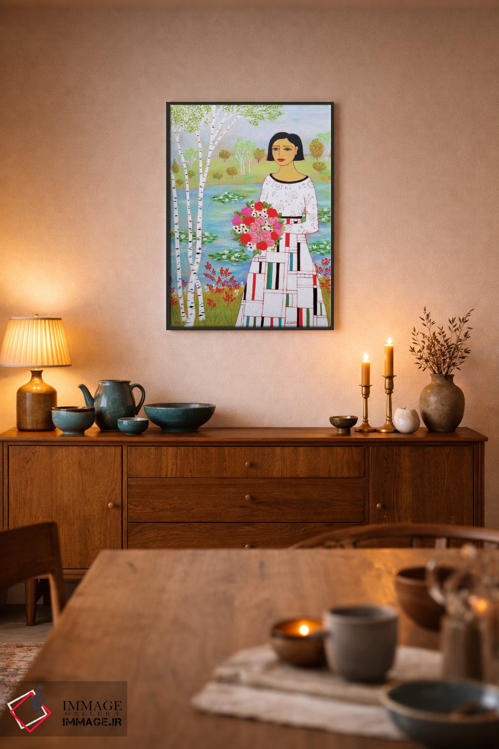 تابلو دکوراتیو زن با درختان توس اثر کارن ریگر - D6B