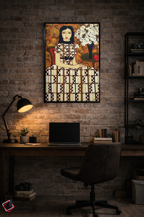 تابلو دکوراتیو زن با گل های رز سفید و سیب اثر کارن ریگر - D5B