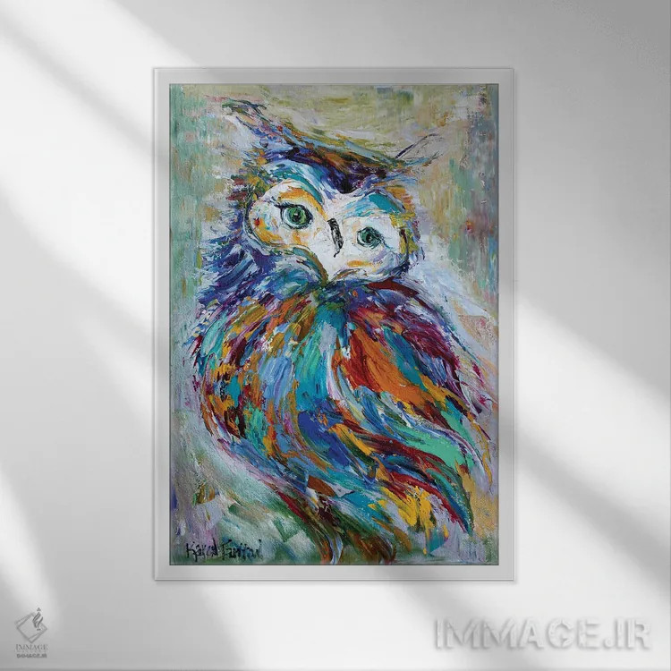 تابلو دکوراتیو جغد خیال انگیز اثر کارن تارلتون - نمای قابدار سفید