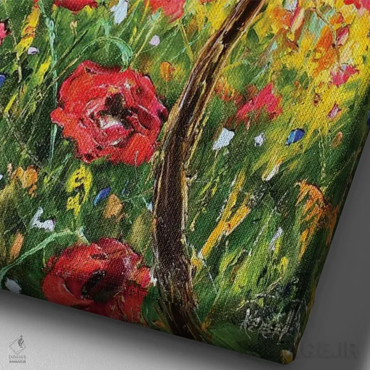 تابلو دکوراتیو شقایق های پروانس اثر کارن تارلتون - نمای نزدیک بافت بوم