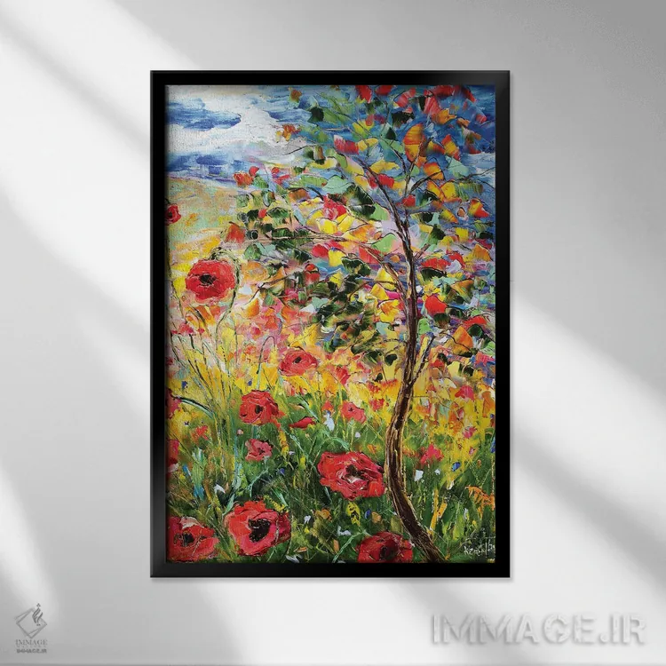 تابلو دکوراتیو شقایق های پروانس اثر کارن تارلتون - نمای قابدار مشکی