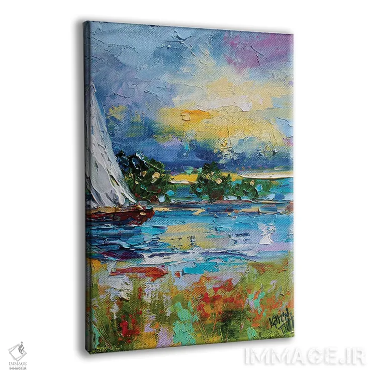 تابلو دکوراتیو حرکت به سوی غروب با قایق اثر کارن تارلتون - نمای پرسپکتیو محصول