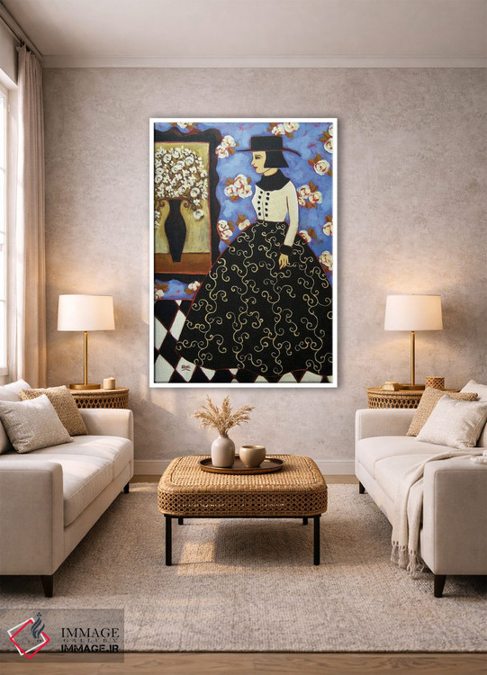 تابلو دکوراتیو زن با گل های رز سفید اثر کارن ریگر - D1W