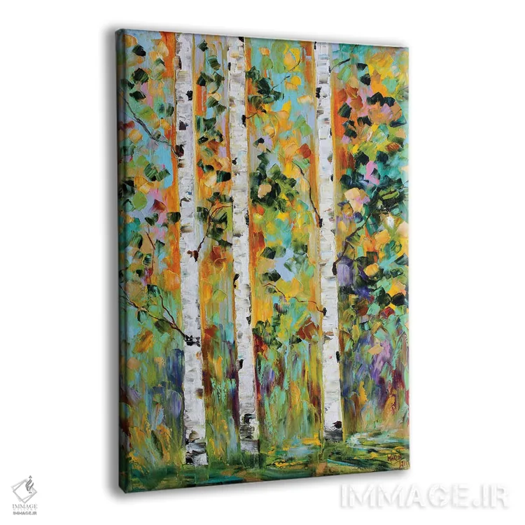 تابلو دکوراتیو درختان غان پاییزی اثر کارن تارلتون - نمای پرسپکتیو محصول