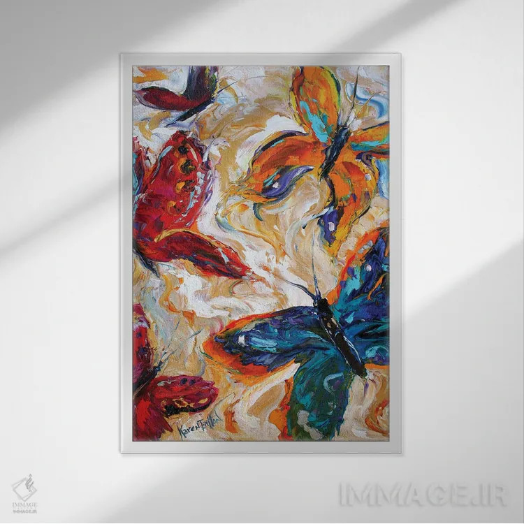 تابلو دکوراتیو پروانه ها اثر کارن تارلتون - نمای قابدار سفید