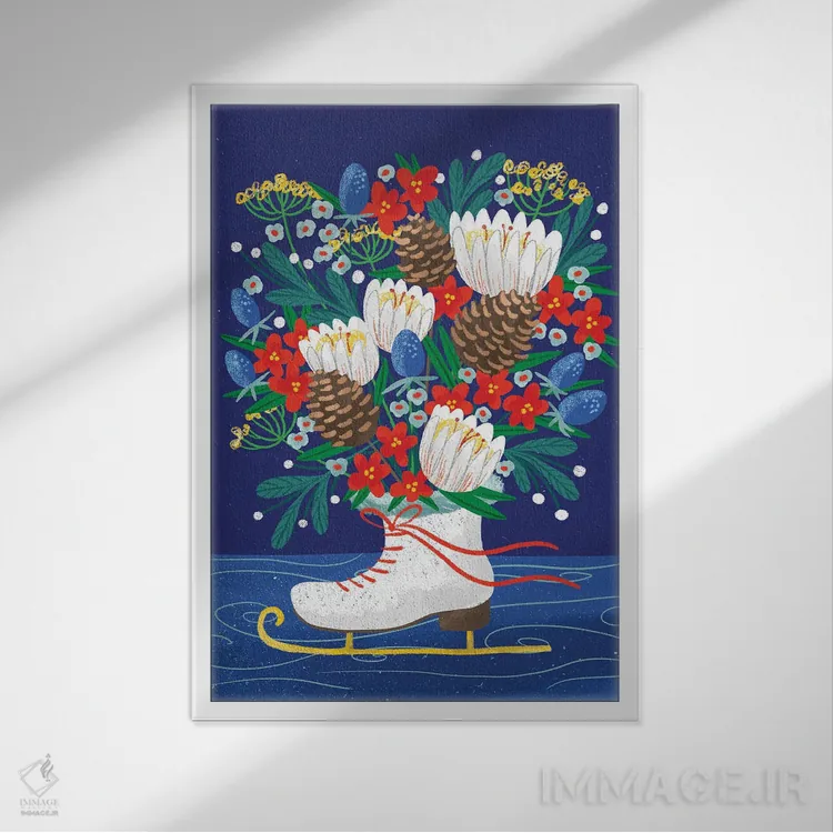 تابلو دکوراتیو دسته گل کریسمس اثر کریستینا هولت کرانتز - نمای قابدار سفید